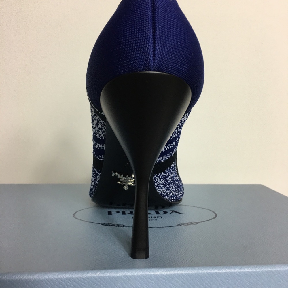 Prada Stretch Knit leather Blue Pump - Picture 3 of 9